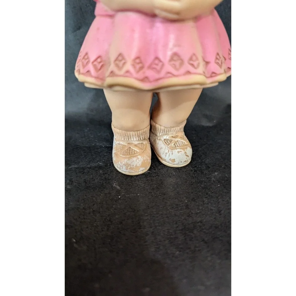 Vintage Edward Mobley Co Rubber Doll Girl Pink Dress Teddy Bear 1960s Squeak Toy